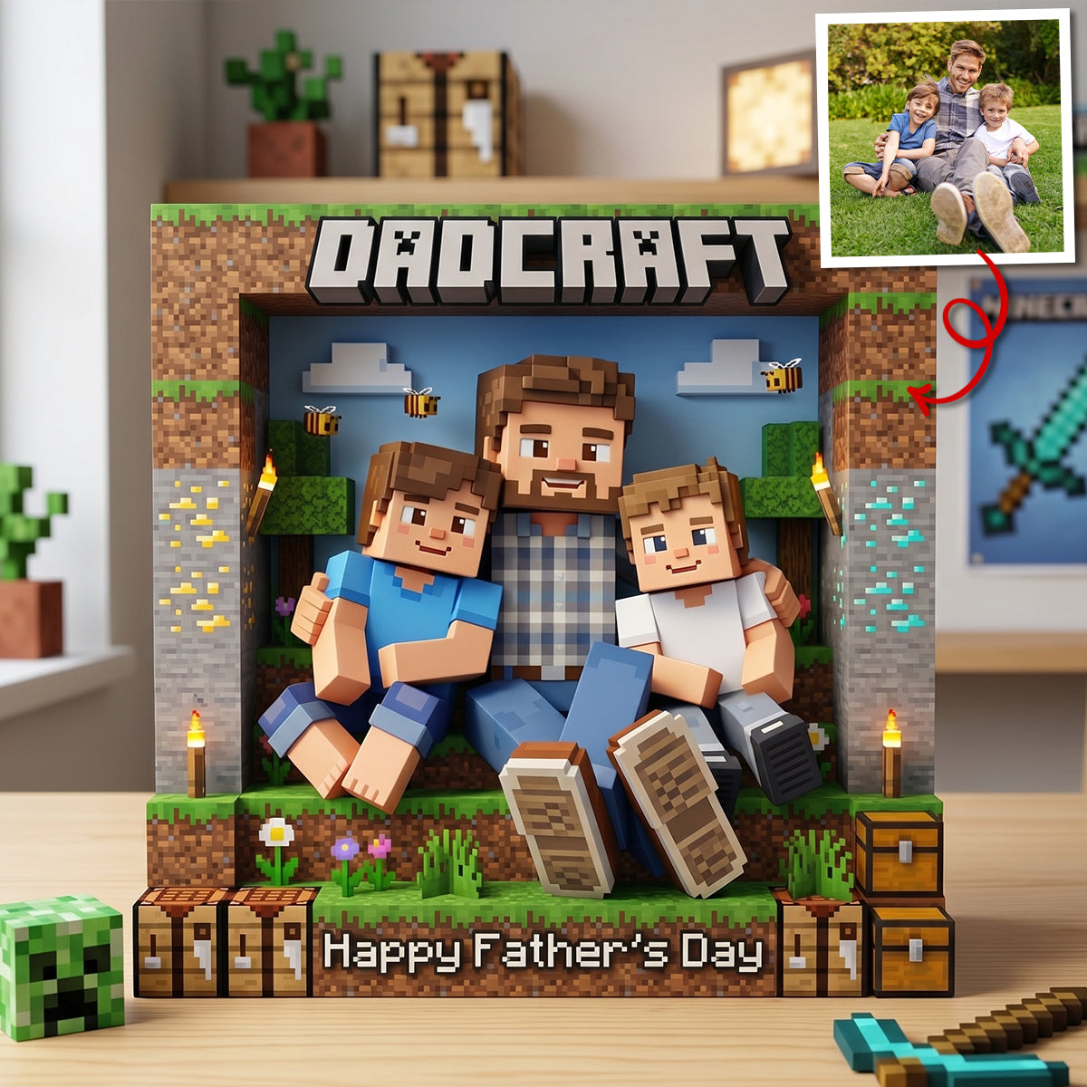 "Happy Father's Day from the Kids!" - Personalized Pixel Dad Acrylic Plaque - Custom Gift for Dad, Grandpa & Father Figures Shaped Plaques PopCulturePrints