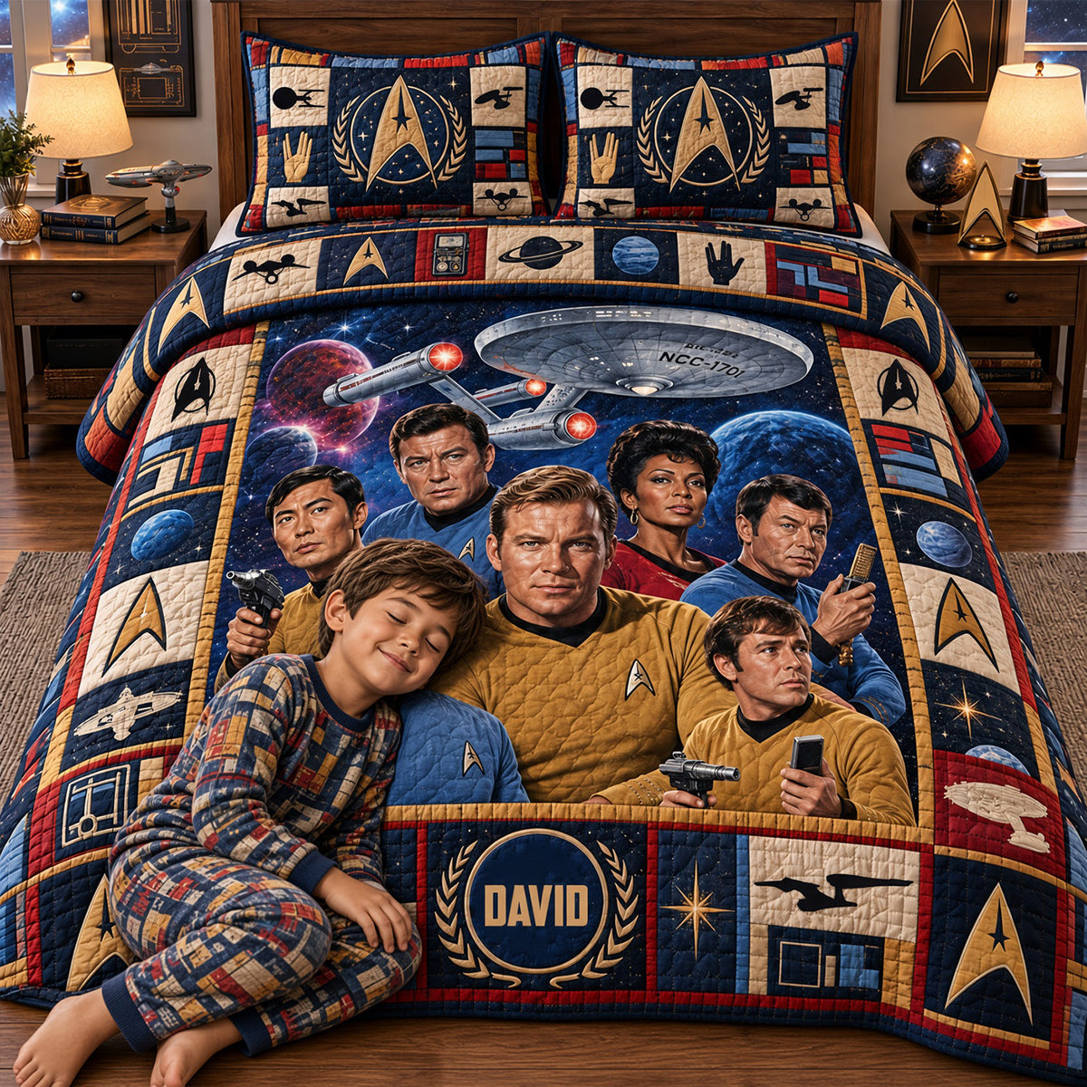 “Set Sail on a Cosmic Adventure” - Cosmic Voyage Quilt Bed Set - Personalized Gifts for Star Trek Fans