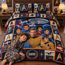 Load image into Gallery viewer, “Set Sail on a Cosmic Adventure” - Cosmic Voyage Quilt Bed Set - Personalized Gifts for Star Trek Fans

