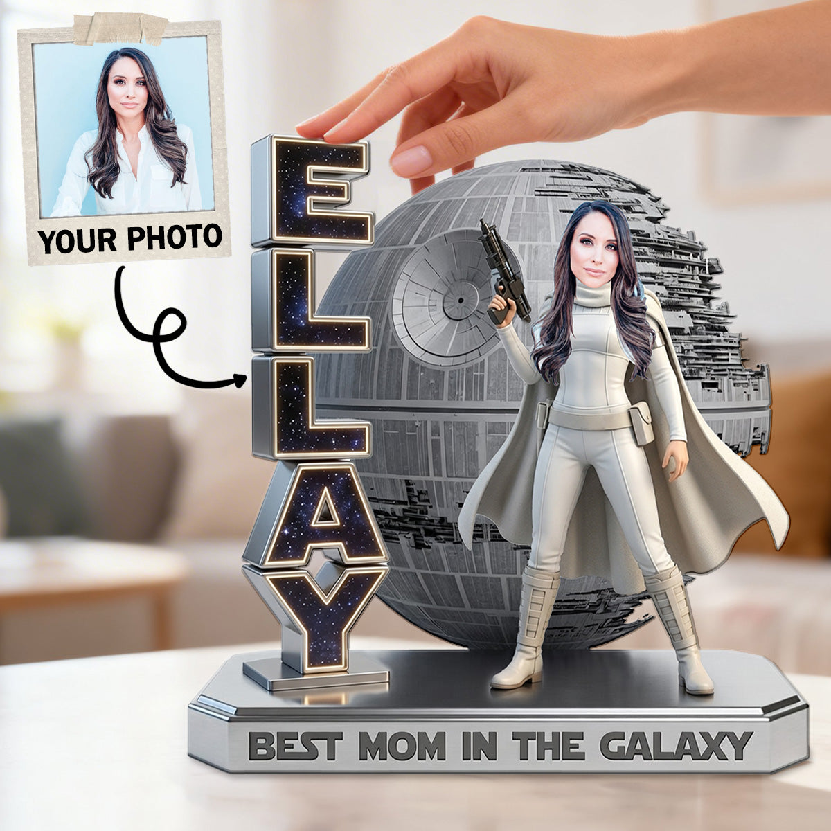 "Best Mom in the Galaxy!" - Space Mom Acrylic Plaque - Personalized Custom Photo Gifts for Mom, Grandma, and More Shaped Plaques PopCulturePrints