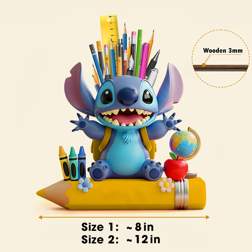 "Bring Imagination to Life!" - Personalized Blue Cartoon Alien Wooden Pen Holder - Perfect Gift for Kids Pen Holder PopCulturePrints