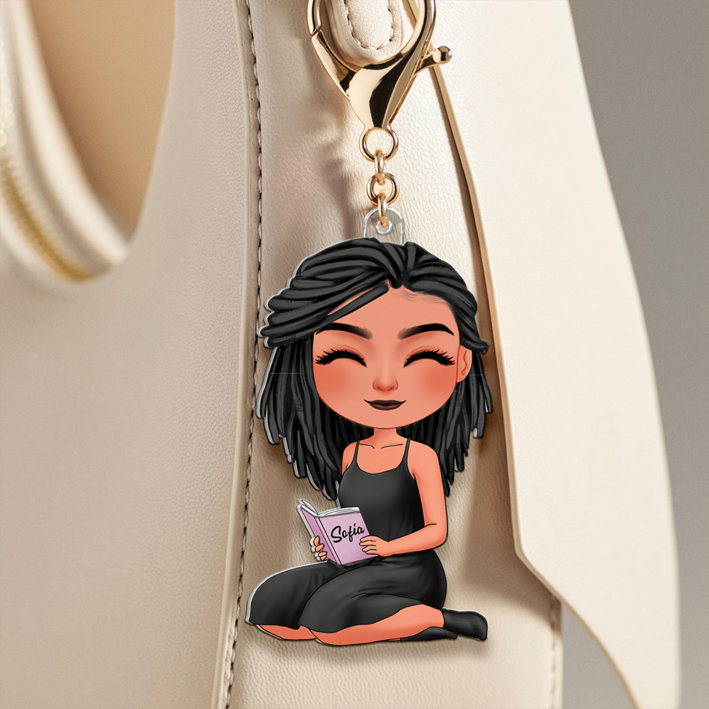Personalized Keychain for Book Lovers - Reading Girl Charm Keychains PopCulturePrints