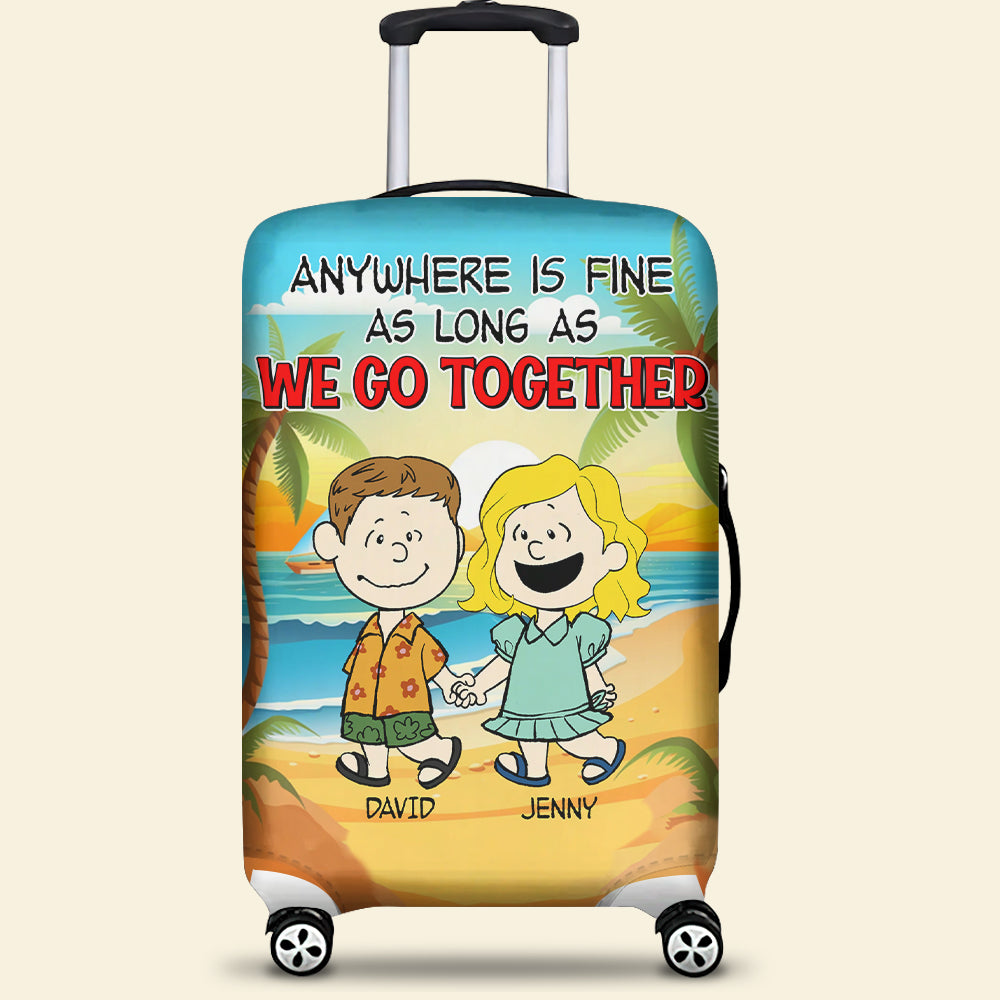 Personalized Couple Luggage Cover - Hand In Hand Beach Theme