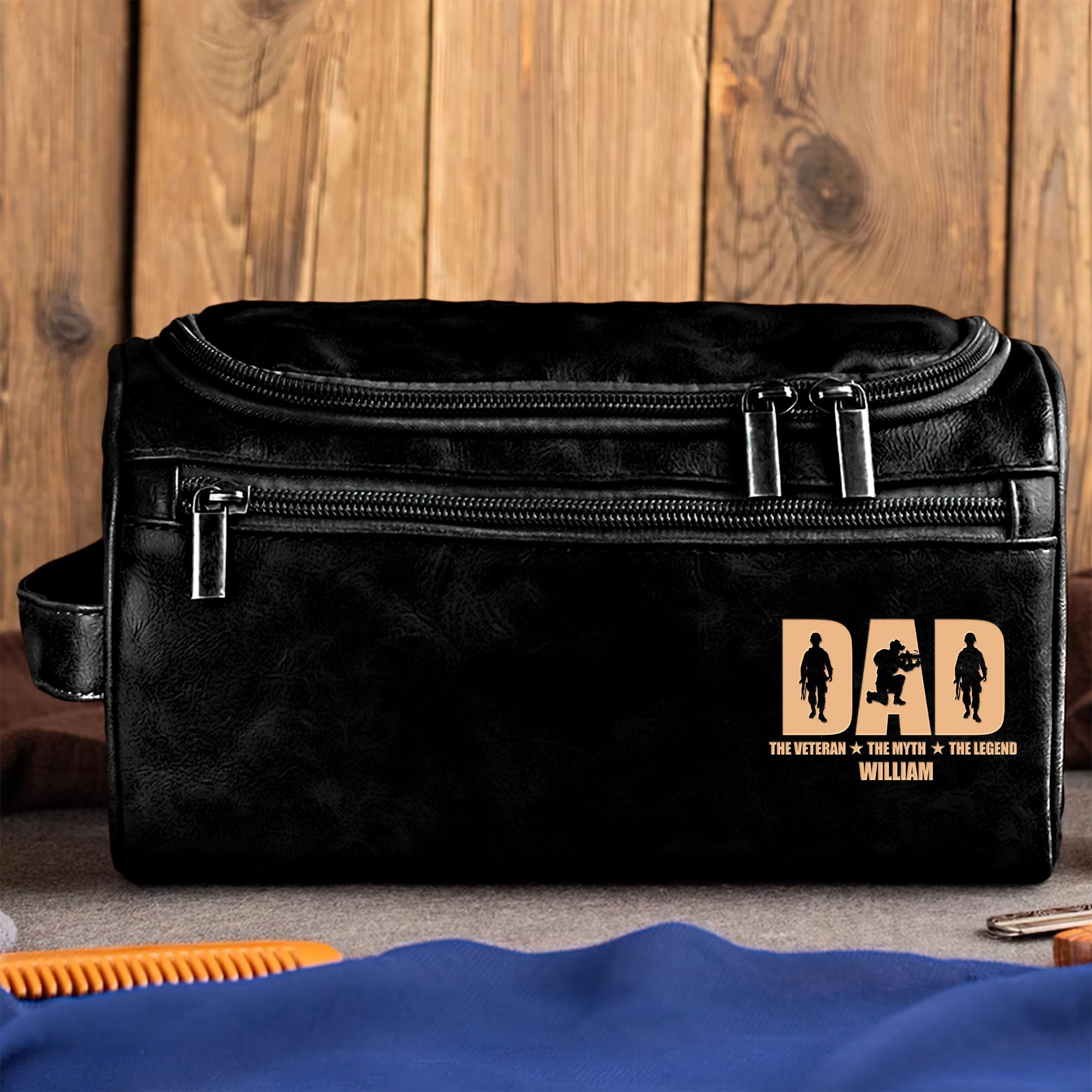 “Papa: The Veteran, The Myth, The Legend” - Personalized Leather Toiletry Bag, Gift for Dad and Grandpa Toiletry Bag PopCulturePrints
