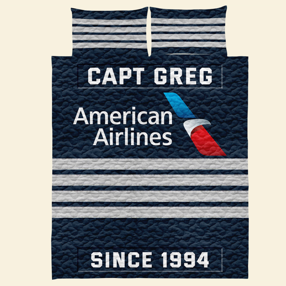 Personalized Pilot Quilt Bedding Set with Custom Airline Logo Blanket PopCulturePrints