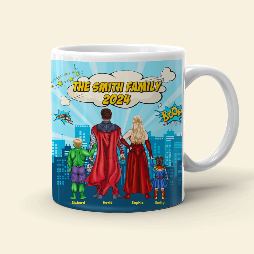 Superhero Family Personalized Mug – Custom Gift 2024 Coffee Mug PopCulturePrints
