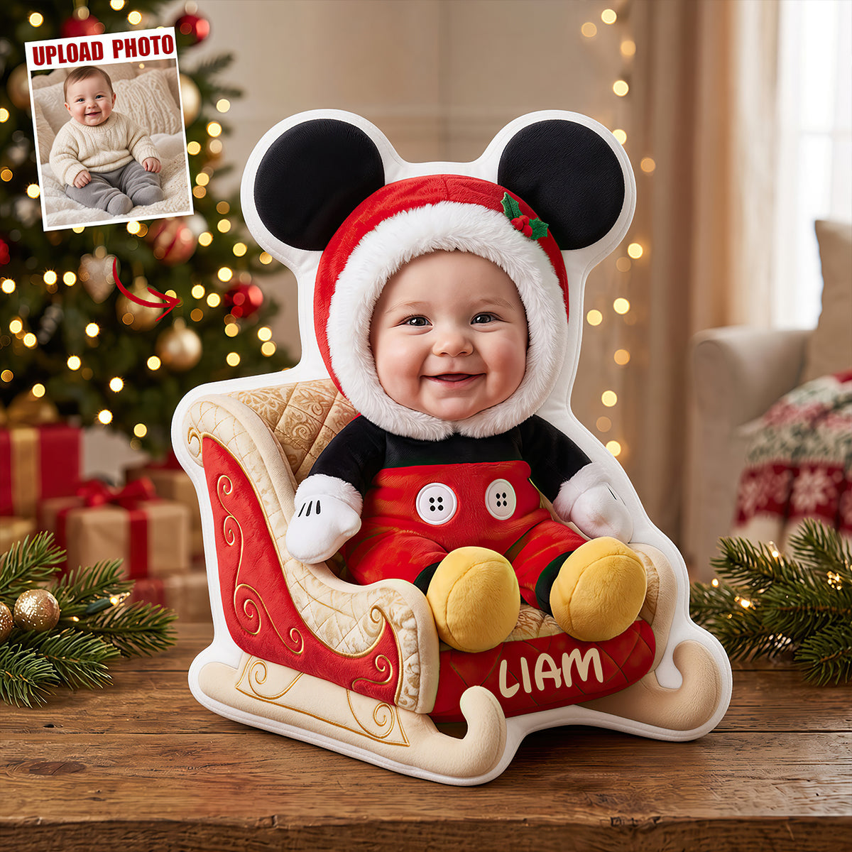 Christmas Baby Sleigh Pillow - Custom Photo Gifts For Kids 02pgdt101026 Pillow PopCulturePrints