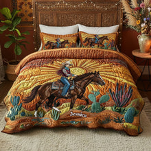 Load image into Gallery viewer, "Ride into the sunset with style!" - Desert Sunset Cowgirl Quilt Bedding Set - Personalized Gift for Cowgirls Bedding Set PopCulturePrints
