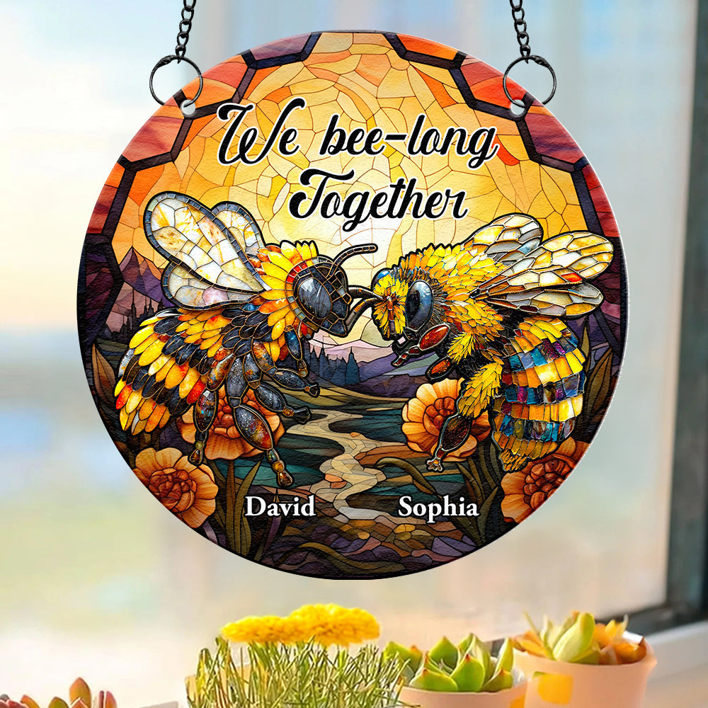 Personalized 'Bee-long Together' Suncatcher Ornament for Couples