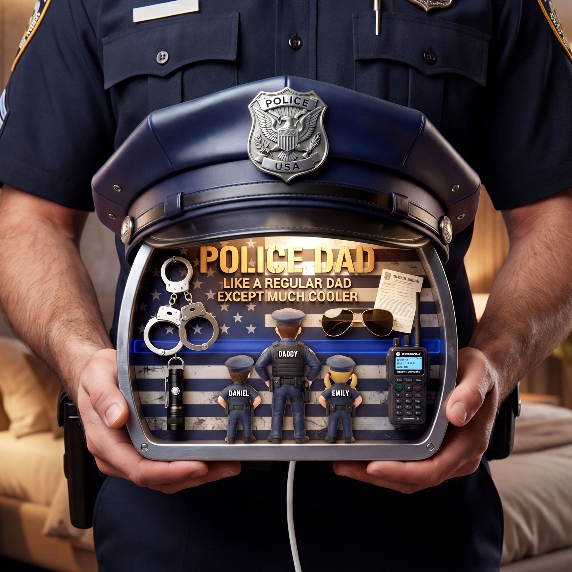Police Dad: Like a Regular Dad Except Much Cooler - Personalized Acrylic Light Box Gift for Dad Light Box PopCulturePrints