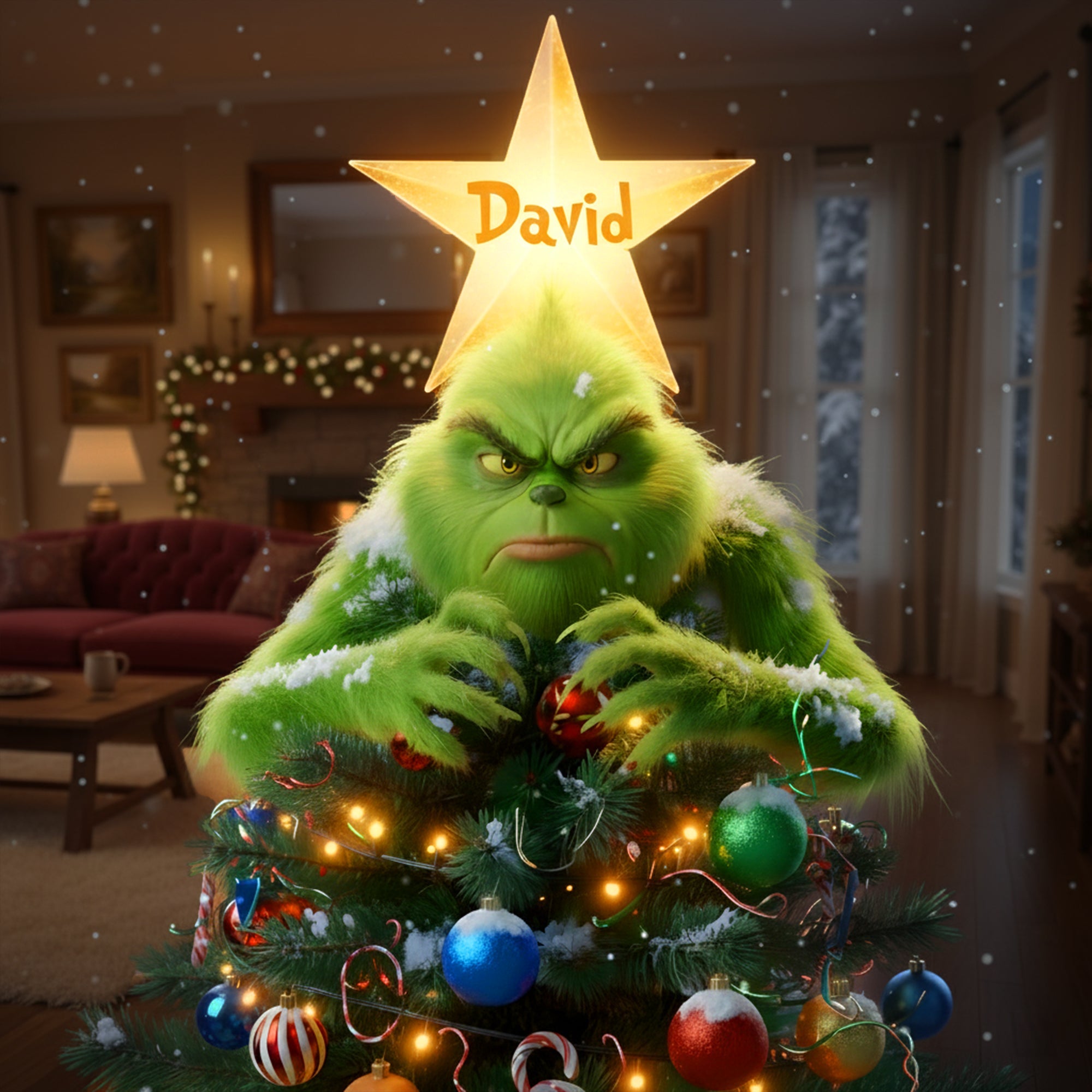 “Bring Joy to Your Holidays!” – Funny Christmas Tree Topper Personalized Gift for Family and Friends Ornament PopCulturePrints