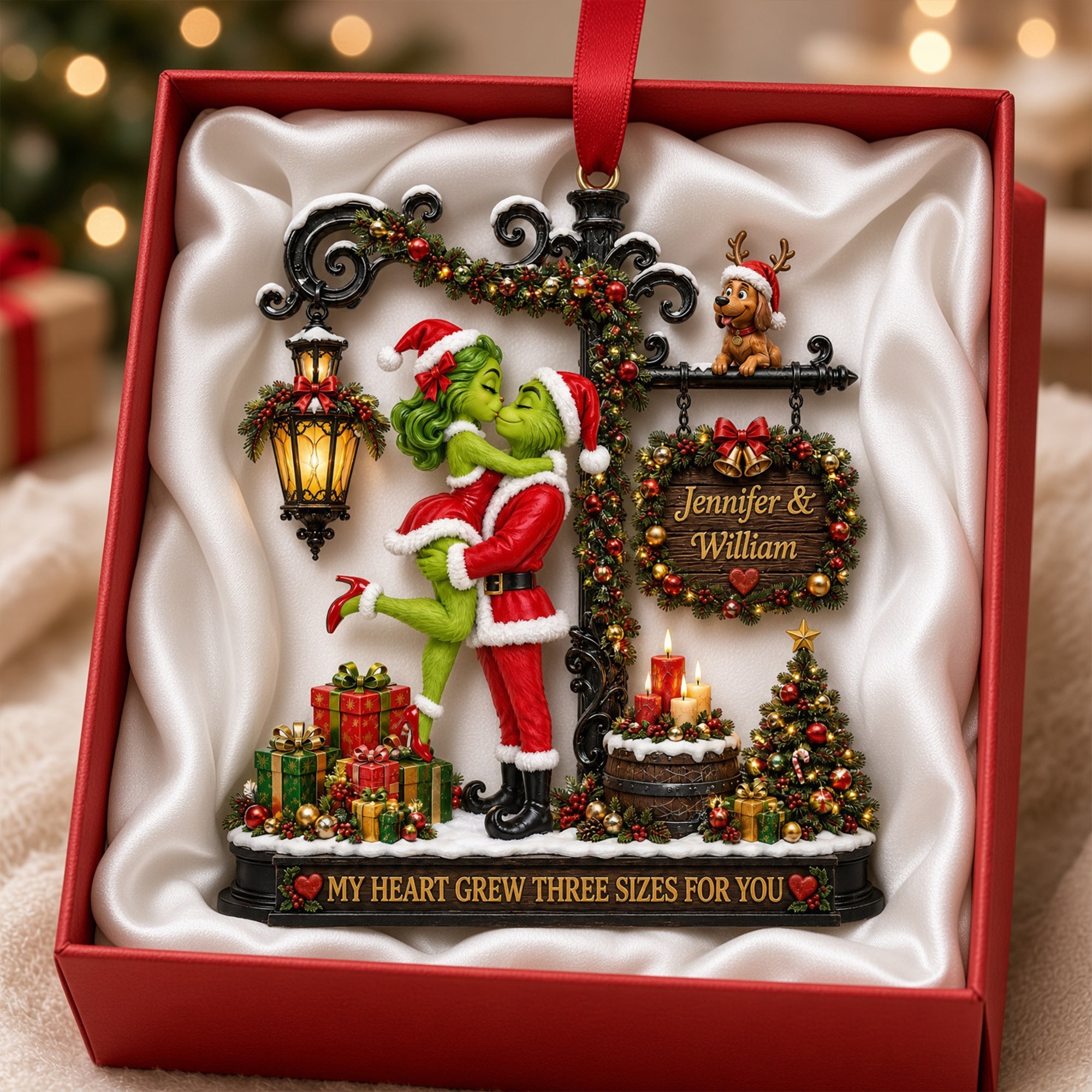 My Heart Grew Three Sizes For You - Romantic Kissing Couple Christmas Acrylic Ornament | Personalized Gift for Couples