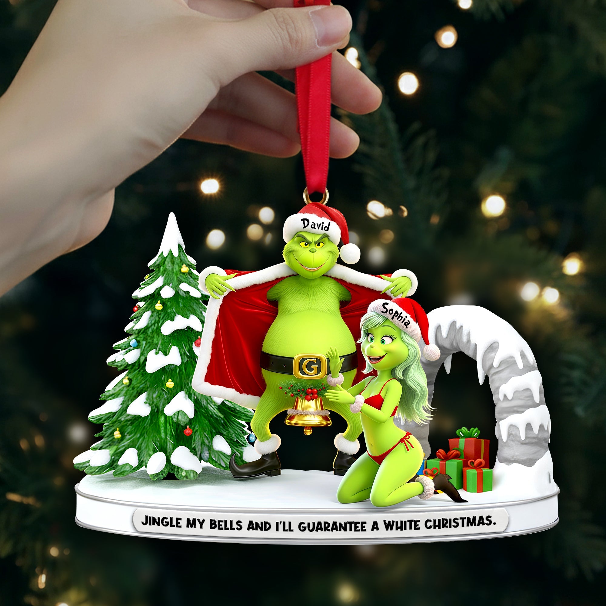 Jingle My Bells and I'll Guarantee a White Christmas - Personalized Cheeky Green Couple Ornament Ornament PopCulturePrints