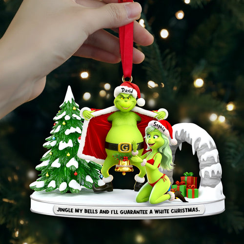 Jingle My Bells and I'll Guarantee a White Christmas - Personalized Cheeky Green Couple Ornament Ornament PopCulturePrints