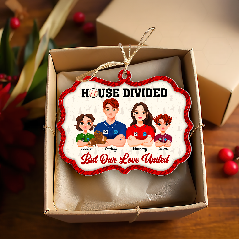 Personalized Baseball Family Christmas Ornament - House Divided, United in Love Ornament PopCulturePrints
