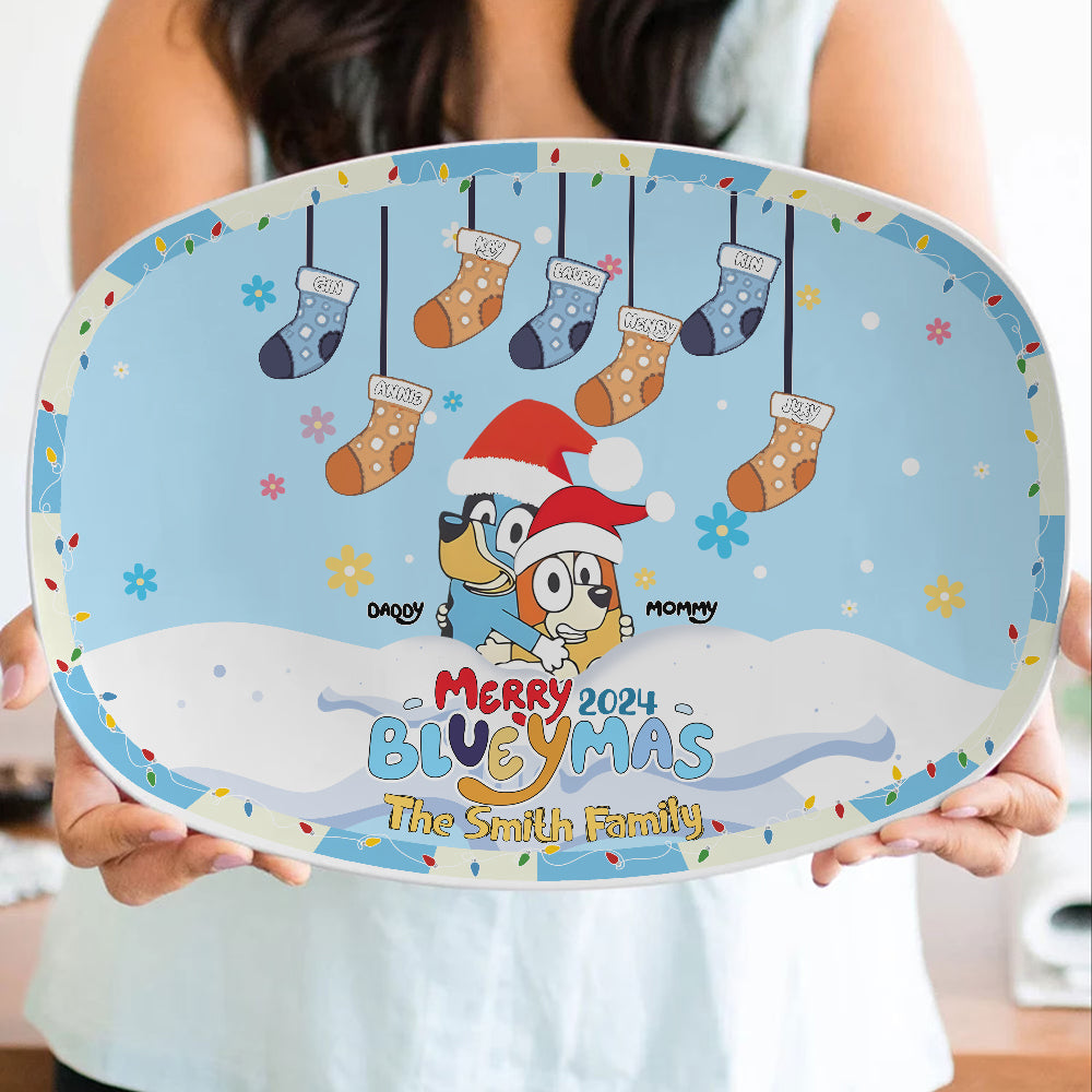 Personalized Family Christmas Resin Plate – Festive Stockings Design