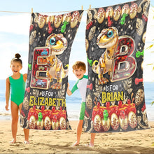 Load image into Gallery viewer, Dino Alphabet Letter Beach Towel - Personalized Gifts for Movie Lovers Beach Towel PopCulturePrints
