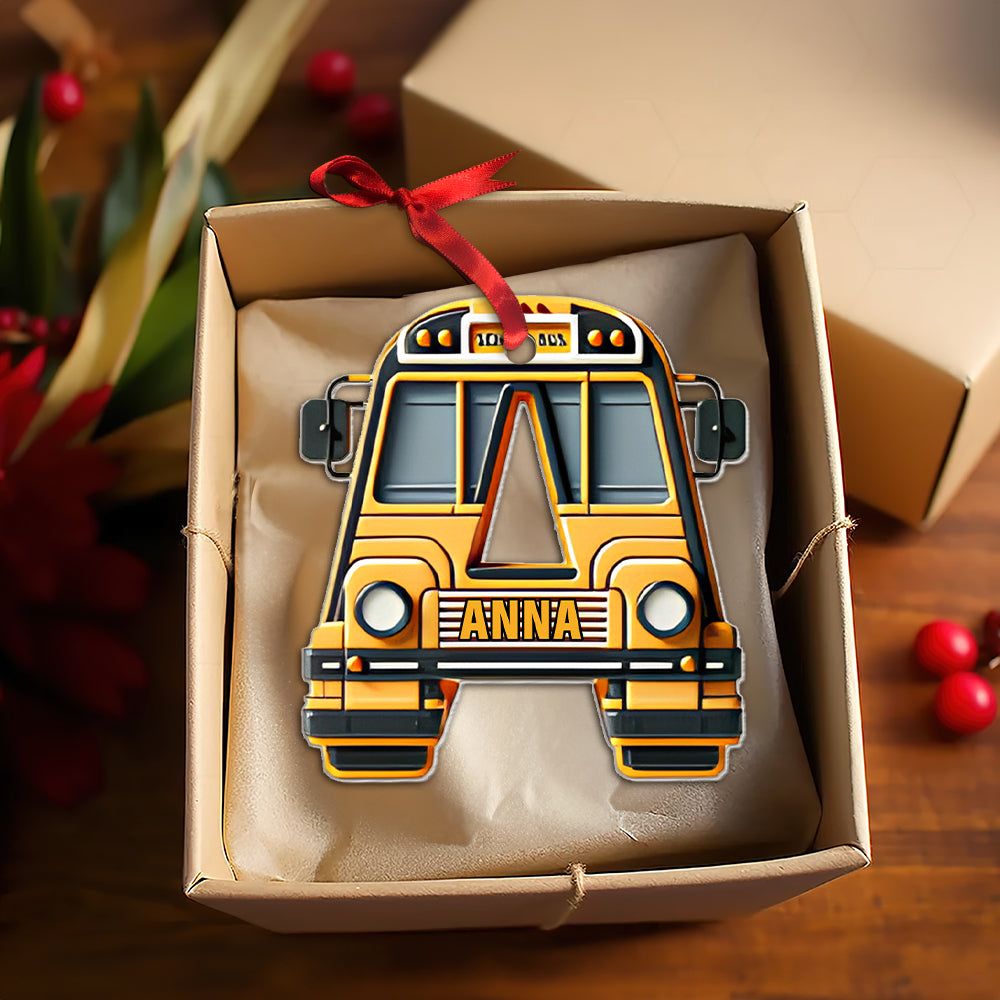 Personalized Bus Lover Christmas Ornament - Custom Alphabet Design