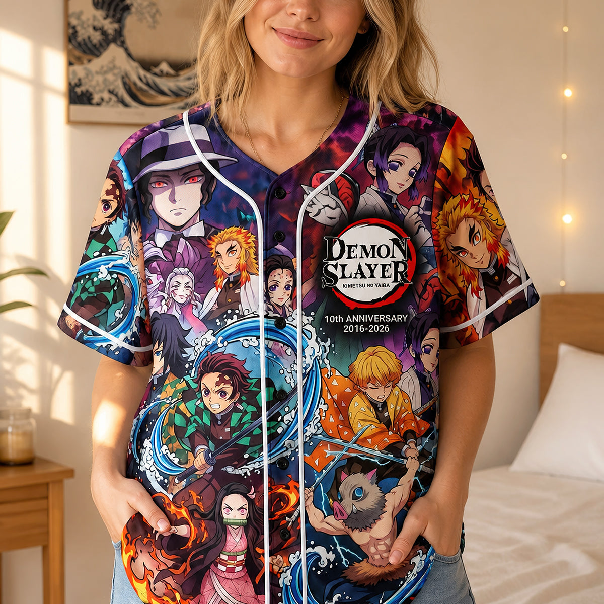 Celebrate Your Love with Our Anniversary Baseball Jersey - Personalized Gift for Fans of Demon Slayer