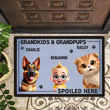 Load image into Gallery viewer, Grandkids And Grandpups Spoiled Here - Personalized Doormat Doormat PopCulturePrints

