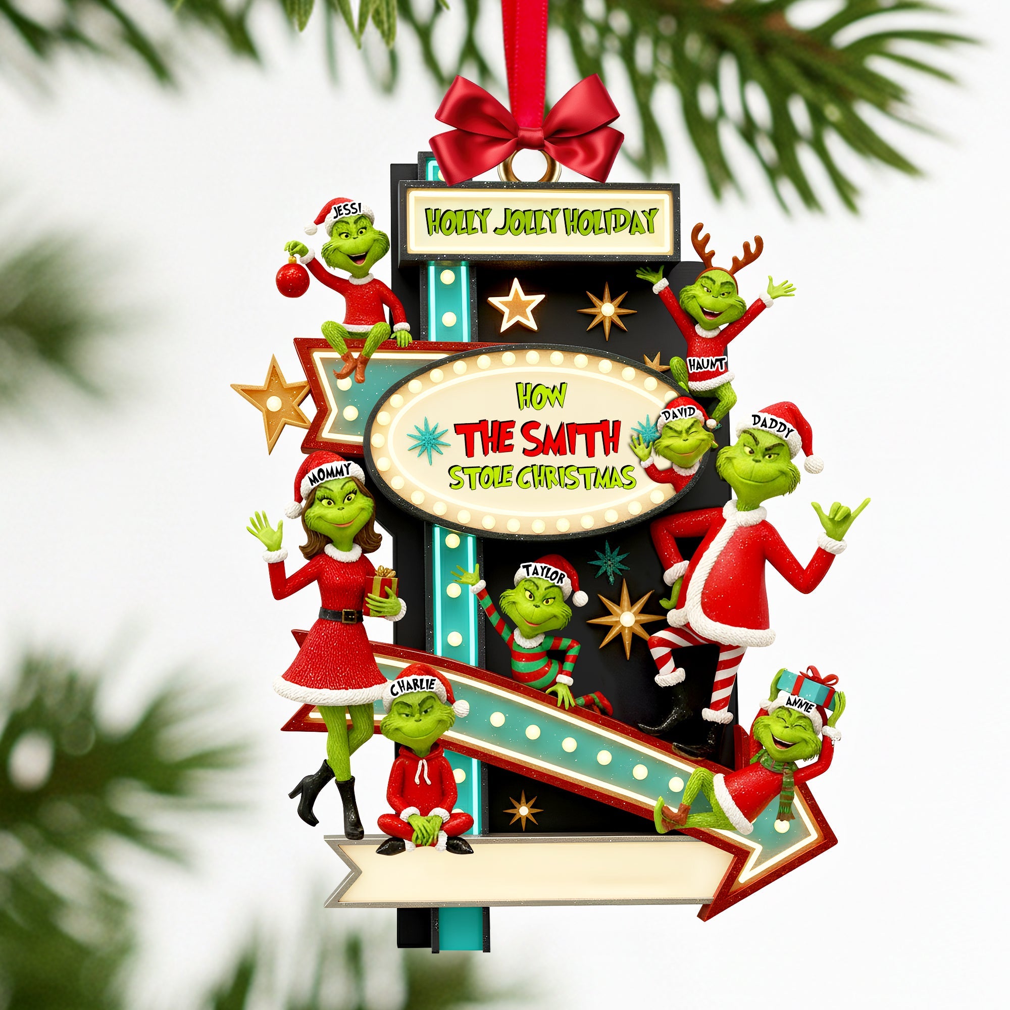Holly Jolly Holiday Family Ornament - Personalized Gift for the Smith Family Ornament PopCulturePrints