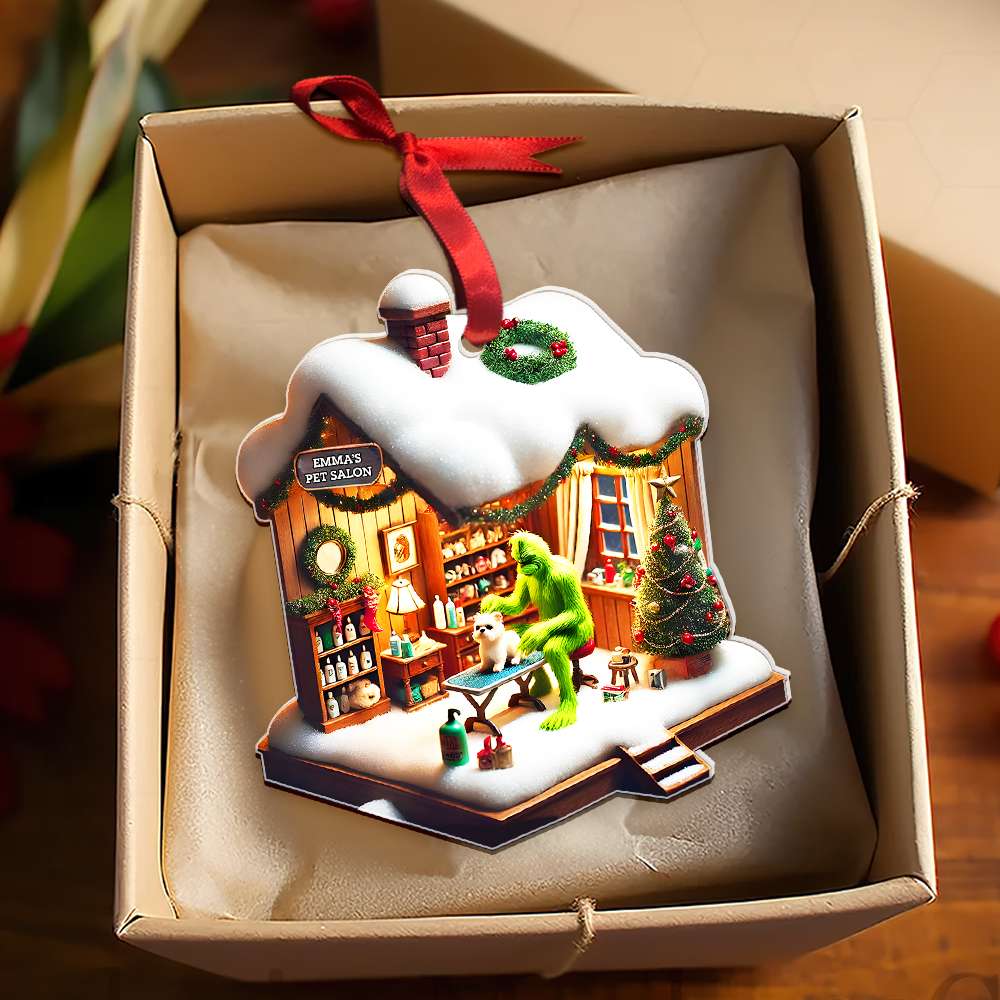 Custom Green Monster Pet Grooming Christmas Ornament Ornament PopCulturePrints