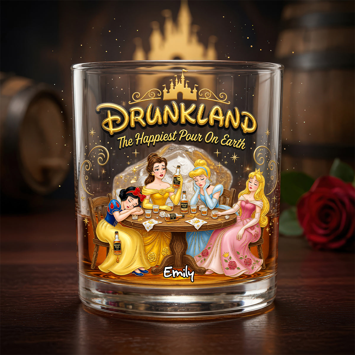 Drink Up, Happiest Pour On Earth - Personalized Round Glass for Drinking Lovers