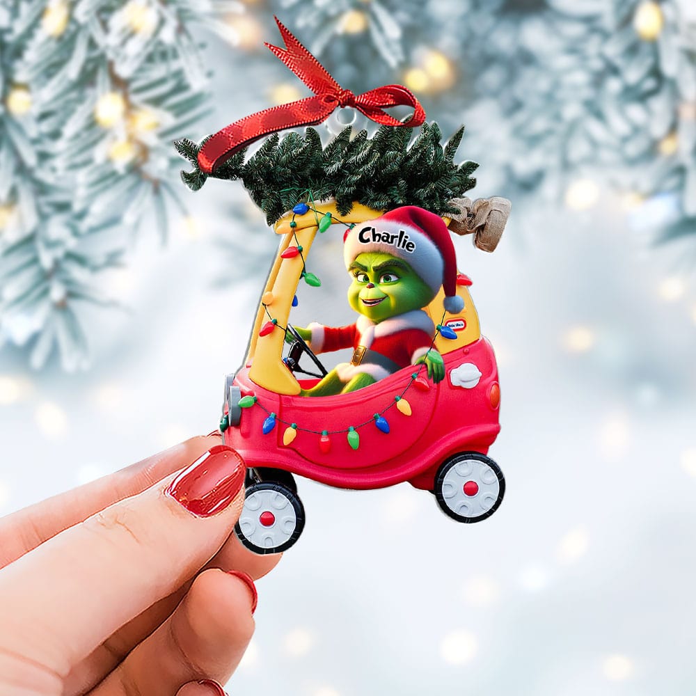 Custom Christmas Ornament - Grinch in Santa Hat Ornament PopCulturePrints