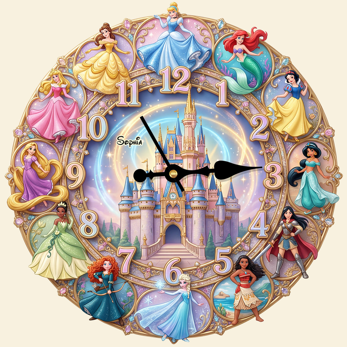 “Every Hour is Magical!” Personalized Acrylic Hanging Wall Clock for Princess Fans Hanging Wall Clock PopCulturePrints