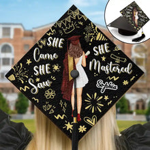Load image into Gallery viewer, She Came, She Saw, She Mastered - Personalized Graduation Cap Topper Graduation Cap Topper PopCulturePrints
