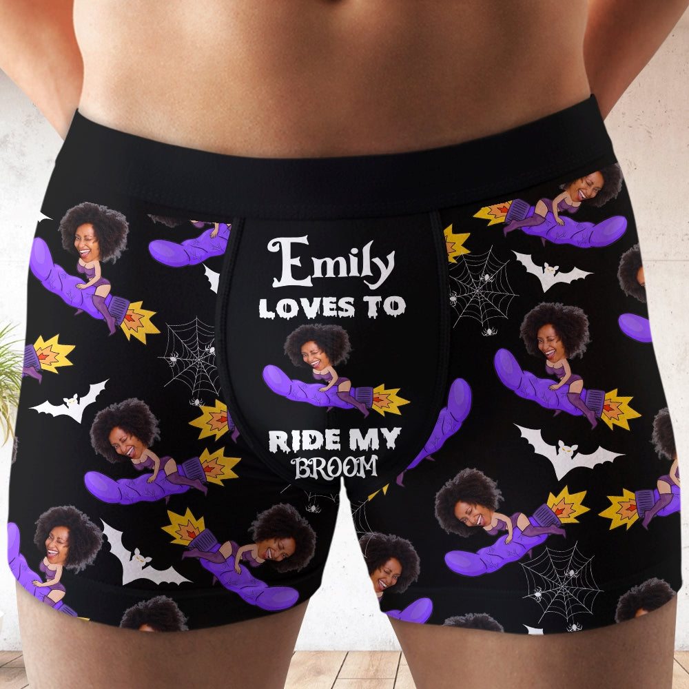 Personalized Halloween Men's Boxers - Loves To Ride My Broom