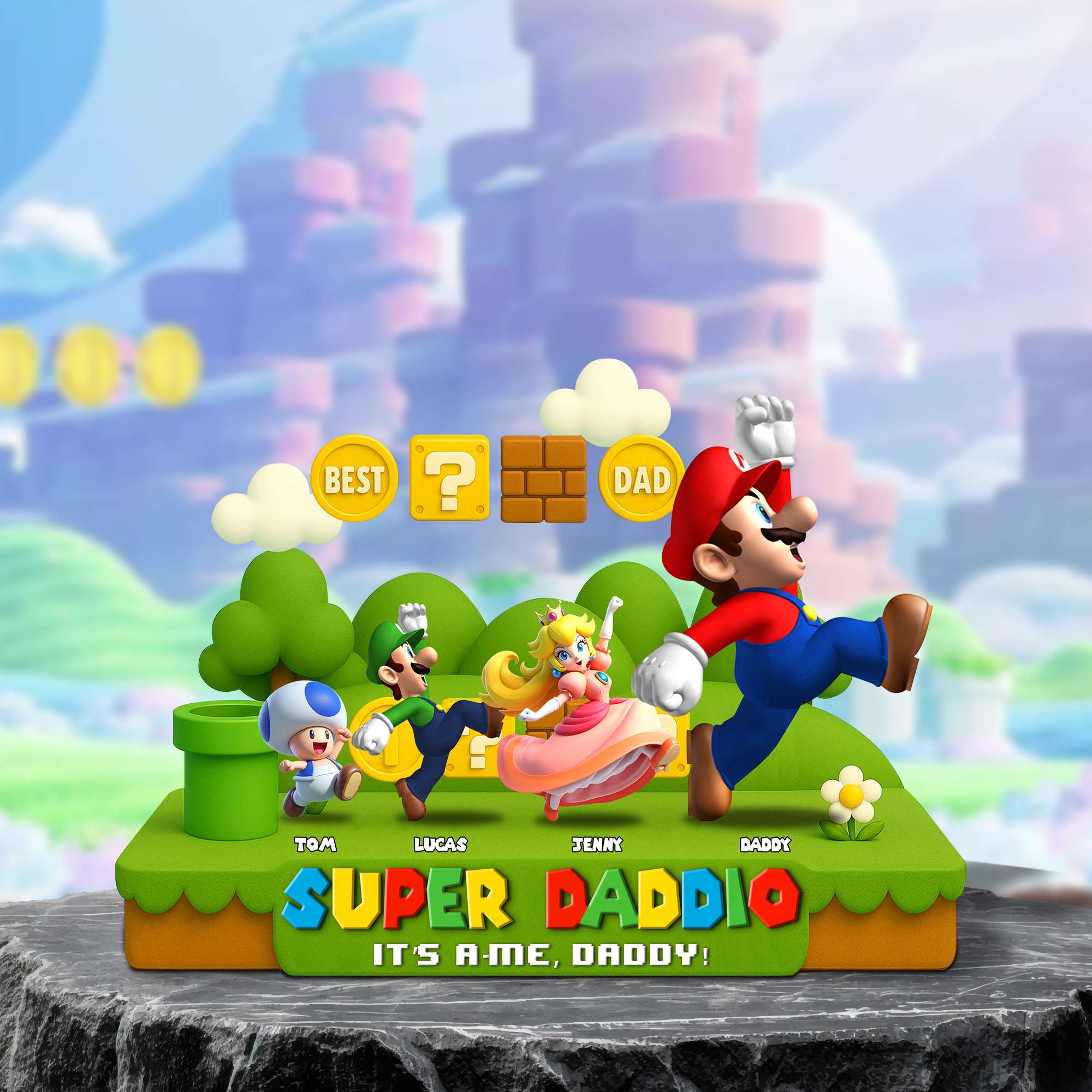 “Super Daddio: It's-a Me, Daddy!” - Personalized Acrylic Plaque Gift for Dad, Grandpa, and Daddy Shaped Plaques PopCulturePrints