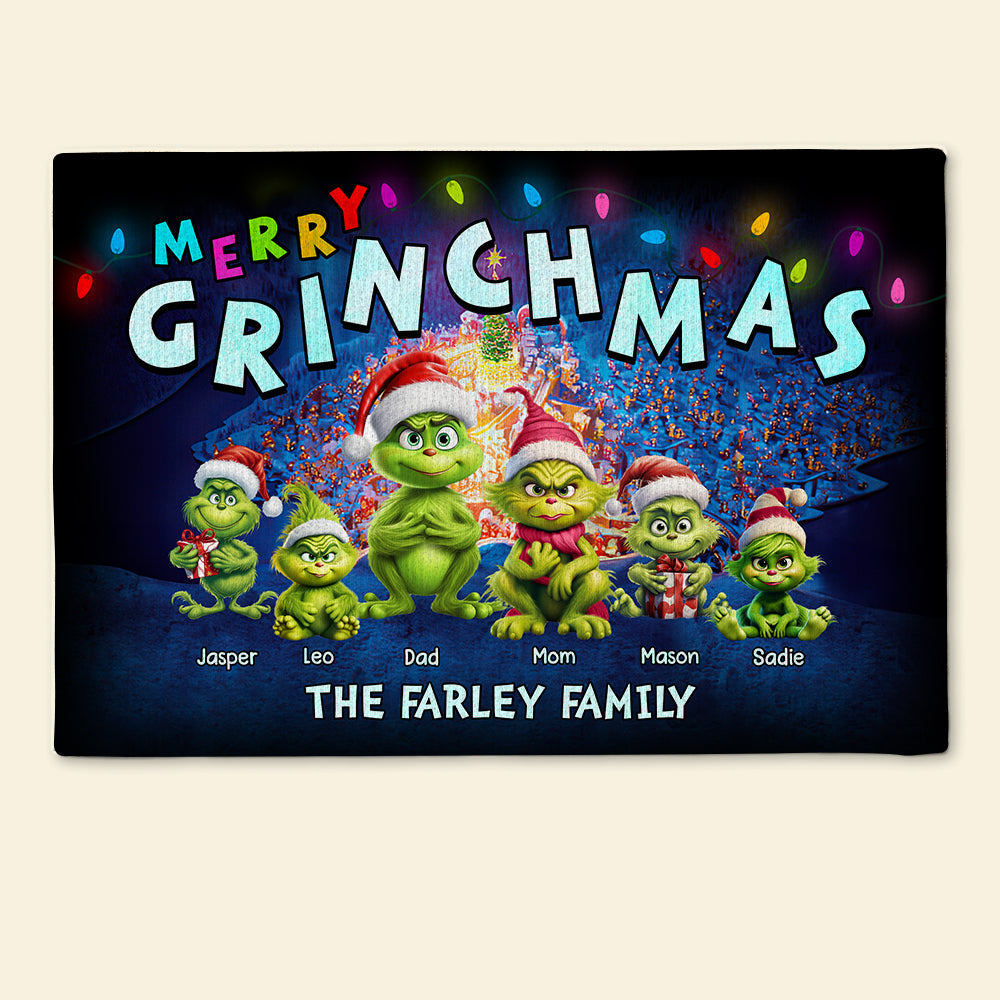 Personalized Grinch Family Christmas Doormat Doormat PopCulturePrints