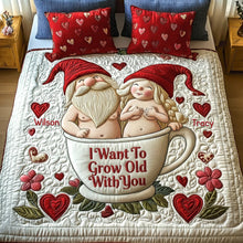 Load image into Gallery viewer, I Want To Grow Old With You - Personalized Gnome Old Couple Quilt Bed Set Bedding Set PopCulturePrints

