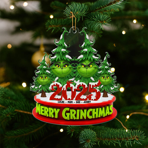 Merry Grinchmas 2025 – Personalized Christmas Ornament for Family Ornament PopCulturePrints