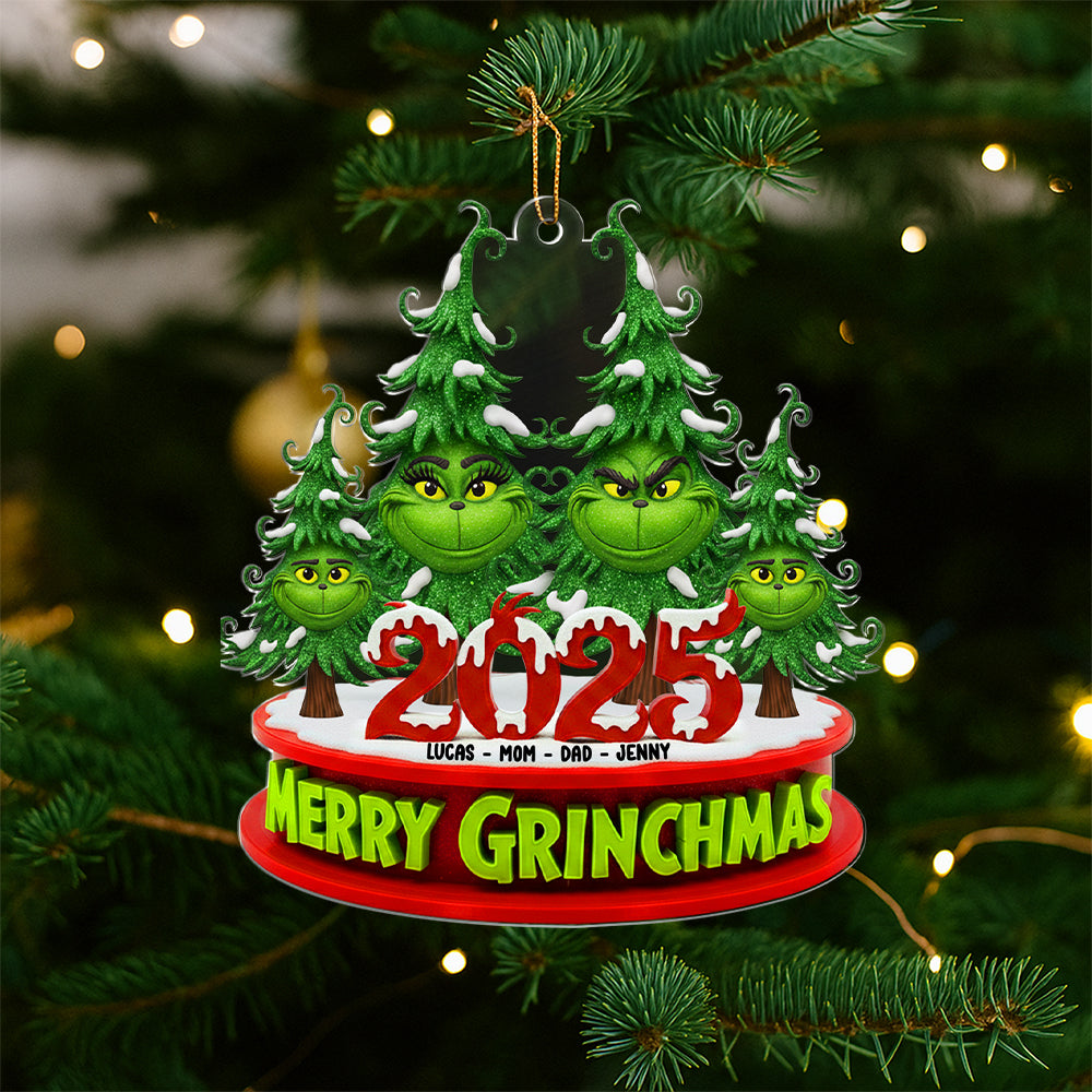 Merry Grinchmas 2025 – Personalized Christmas Ornament for Family Ornament PopCulturePrints