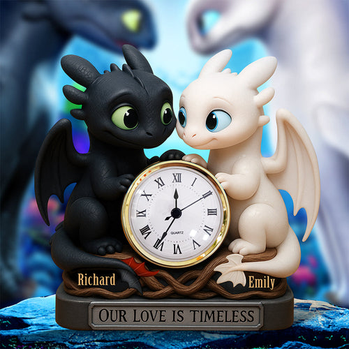 Our Love is Timeless - Dragon Couple Desk Clock Plaque - Personalized Gifts for Couples Clock Plaques PopCulturePrints