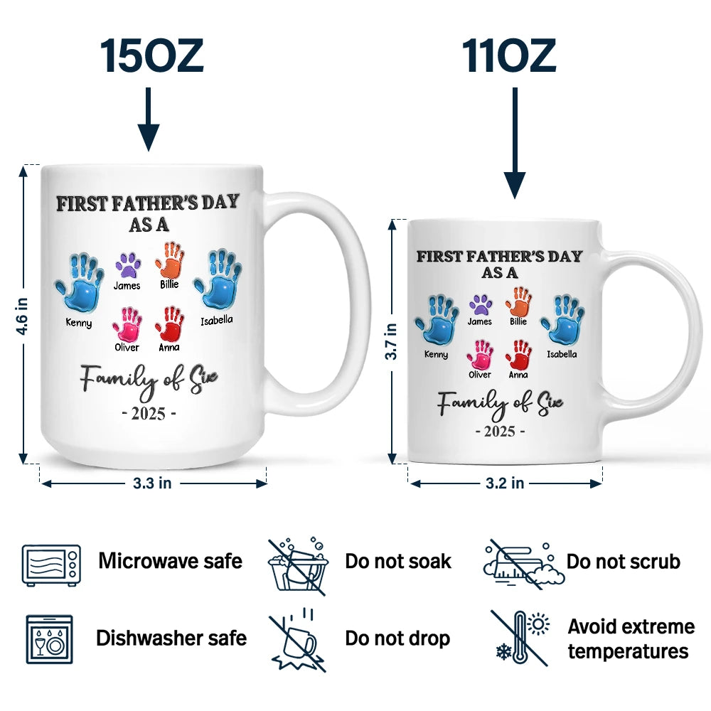 Celebrate Your Family: First Father's Day As A Family Of Four Handprints - 3D Inflated Effect Printed Mug Mug PopCulturePrints