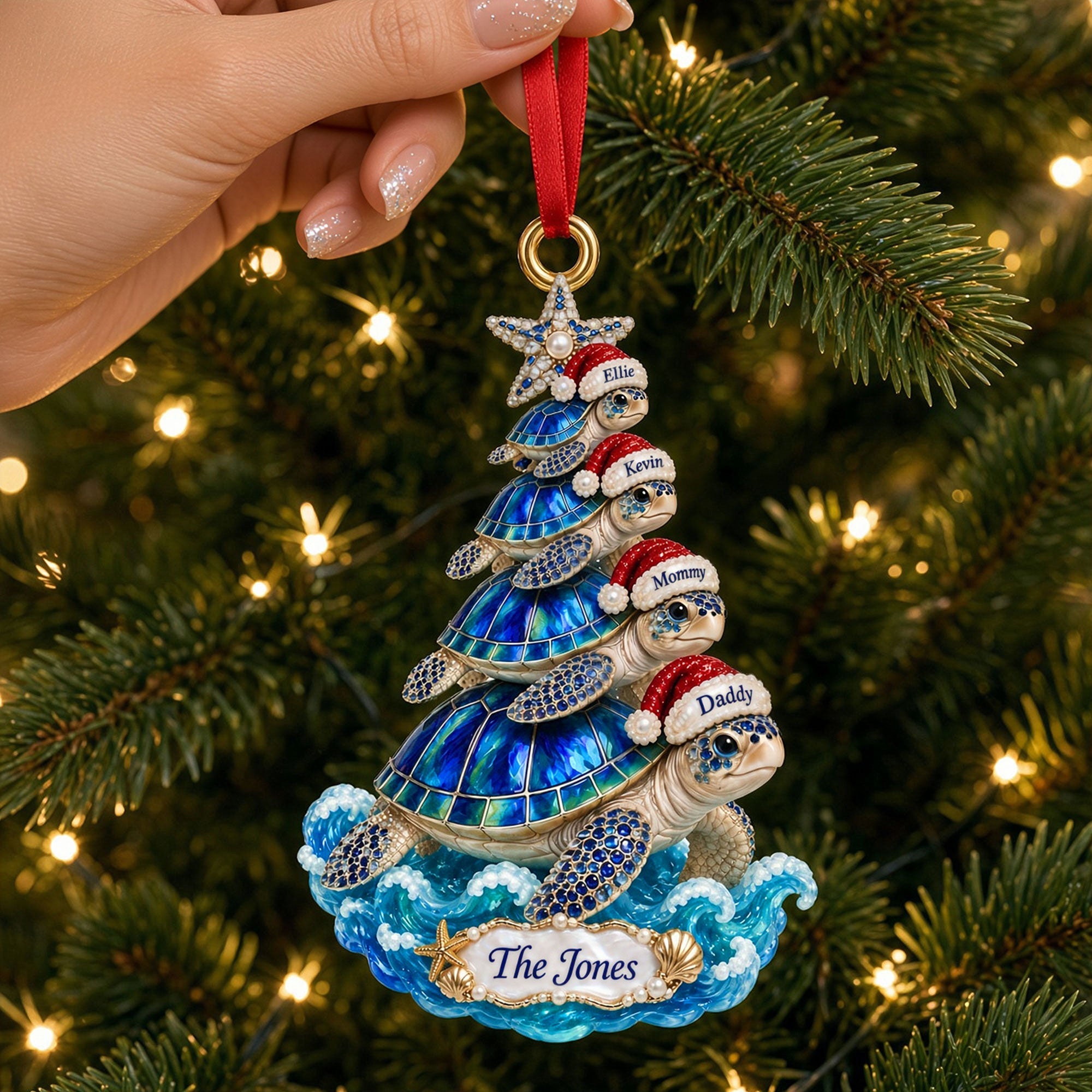 "Celebrate Family Joy with Our Jolly Turtle Flow Ornament" - Personalized Christmas Gift, Customizable for Every Family Member Ornament PopCulturePrints