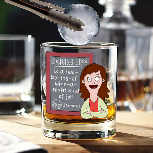 Raising Kids is a Two-Bottles-of-Wine-a-Night Kind of Job - Personalized Whiskey Glass - Perfect Gift for Mom, Grandma, and More Whiskey Glass PopCulturePrints