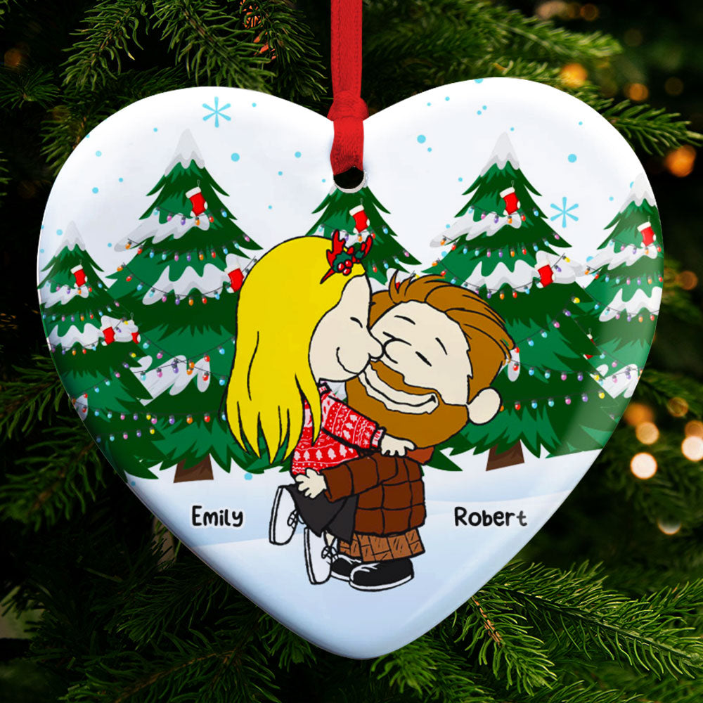 Kissing Couple Heart Ornament - Customizable Christmas Gift for Couples, Friends, and Family Ornament PopCulturePrints