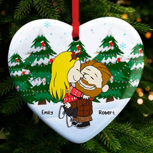 Load image into Gallery viewer, Kissing Couple Heart Ornament - Customizable Christmas Gift for Couples, Friends, and Family Ornament PopCulturePrints
