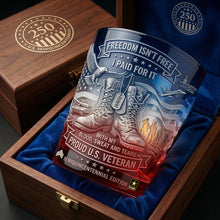 Load image into Gallery viewer, Freedom Isn't Free - Personalized Patriotic Veteran Whiskey Glass for Heroes Glass PopCulturePrints
