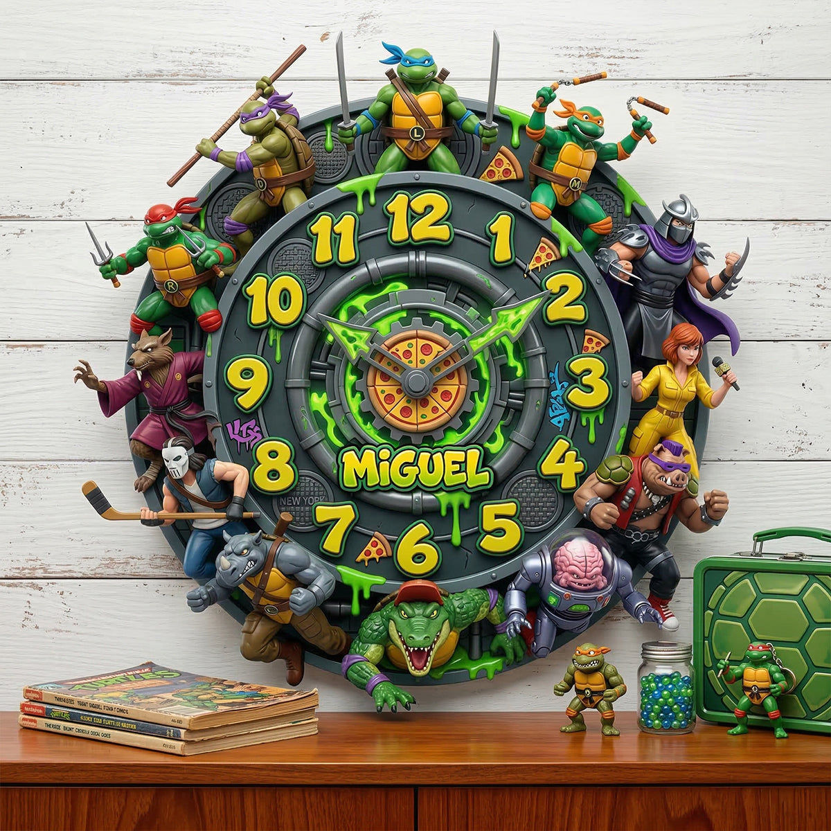 “Time for Heroes!” Retro Street Heroes Wall Clock - Personalized Gifts for Hero Lovers Hanging Wall Clock PopCulturePrints