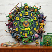 Load image into Gallery viewer, “Time for Heroes!” Retro Street Heroes Wall Clock - Personalized Gifts for Hero Lovers Hanging Wall Clock PopCulturePrints
