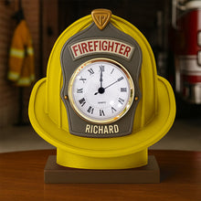 Load image into Gallery viewer, Personalized Firefighter Helmet Desk Clock - A Unique Keepsake for Firefighters Clock Plaques PopCulturePrints
