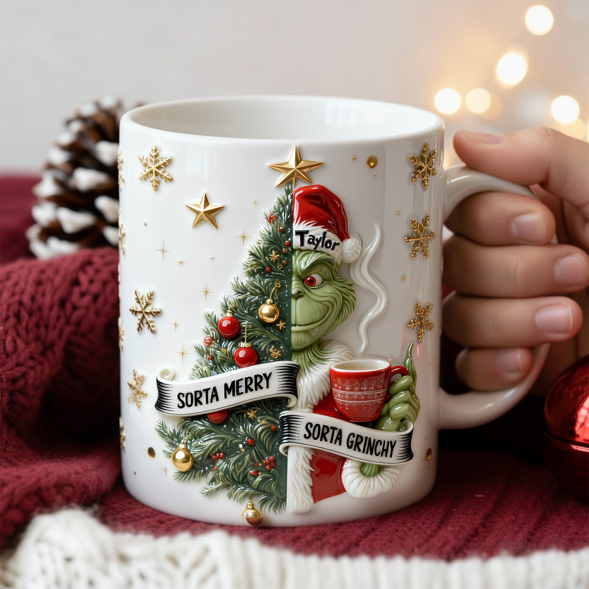 "Sorta Merry, Sorta Grinchy" - Personalized Annoyed Merry Spirit Mug for Holiday Cheer! Coffee Mug PopCulturePrints