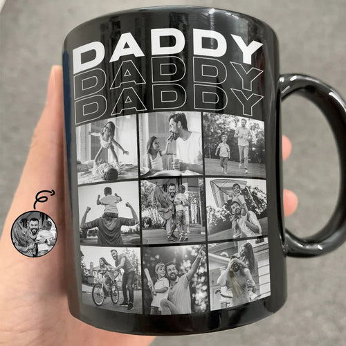 Custom Photo B&W Daddy Grandpa - Personalized Black Mug for Father's Day Mug PopCulturePrints