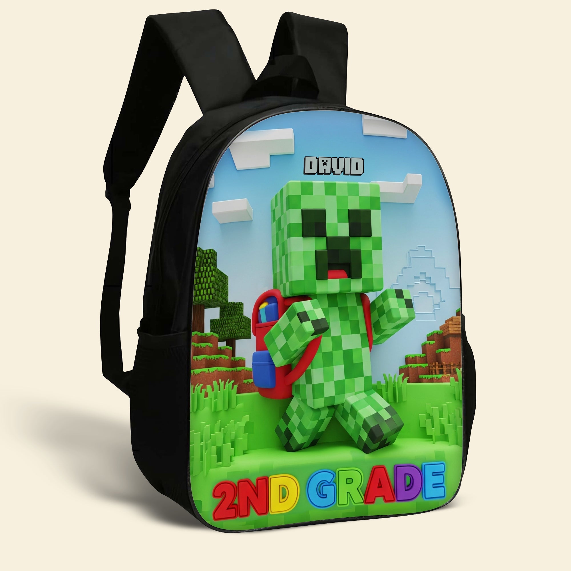 Unleash Adventure with Our Personalized Green Pixel Hero School Bag - Perfect Gift for Kids! Backpack PopCulturePrints