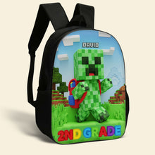 Load image into Gallery viewer, Unleash Adventure with Our Personalized Green Pixel Hero School Bag - Perfect Gift for Kids! Backpack PopCulturePrints
